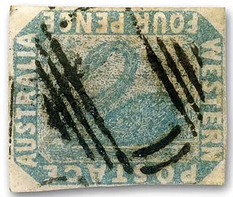 Inverted Swan stamp, Western Australia 1855 frame invert error