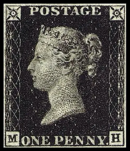 Penny Black stamp, Great Britain 1840, the world's first postage stamp