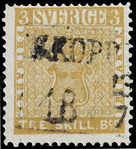 Treskilling Yellow stamp, Sweden 1855 colour error